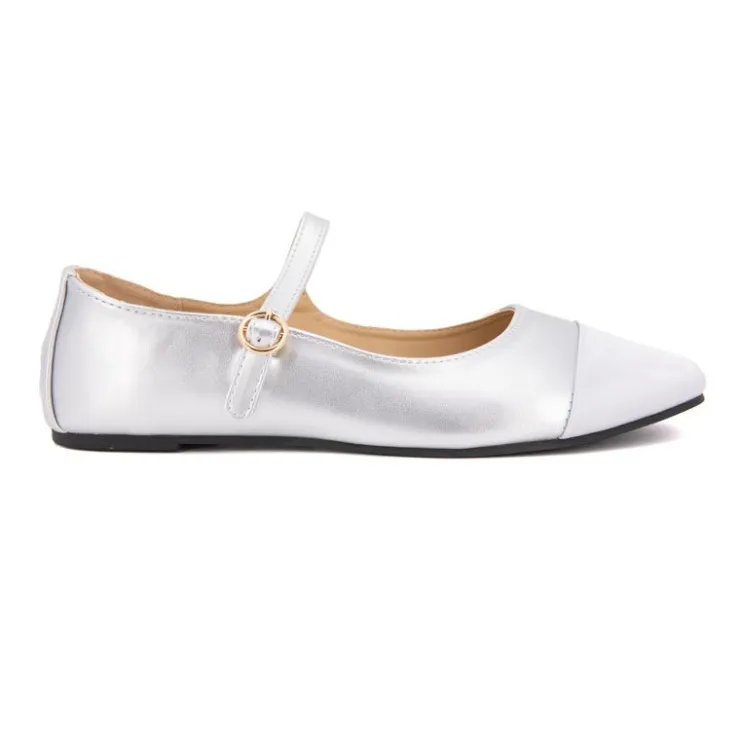 BURTON OF LONDON Ballerines à brides bi matiere kinda Femme ARGENT Discount