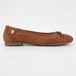 US POLO Ballerines julia tissées logo écusson relief Femme MARRON Discount