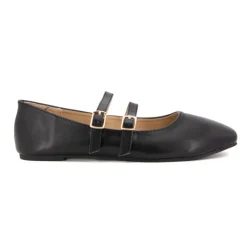 BURTON OF LONDON Ballerines zayanita double brides avec boucles Femme NOIR New