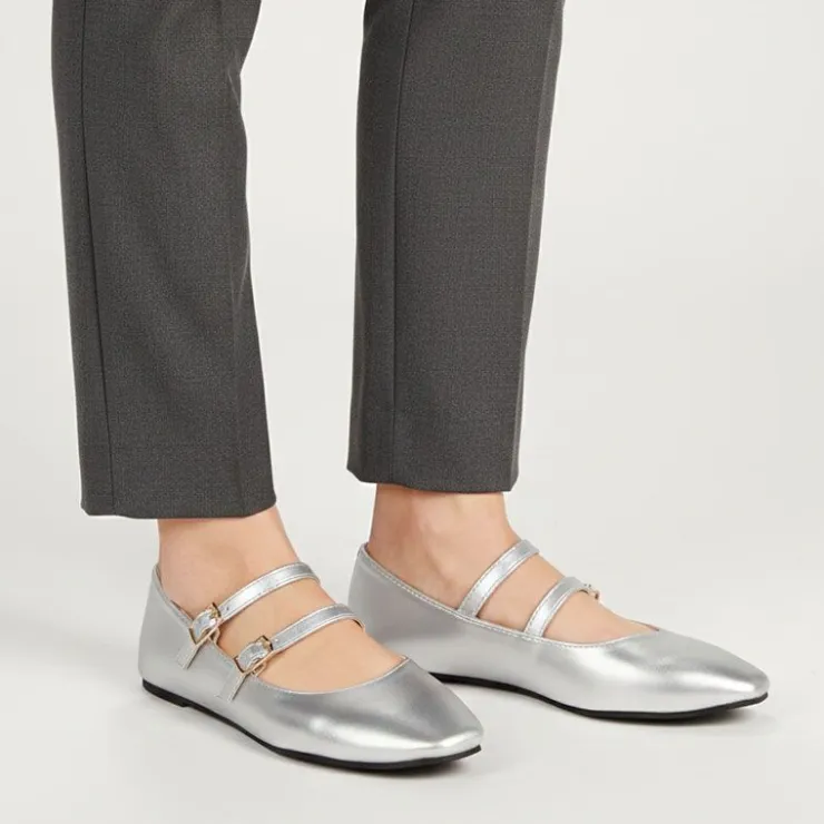 BURTON OF LONDON Ballerines zayanita double brides avec boucles Femme ARGENT Sale