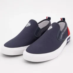US POLO Baskets à enfiler tissu uni semelle blanche Homme BLEU FONCE