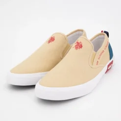 US POLO Baskets à enfiler tissu uni semelle blanche Homme BEIGE Online