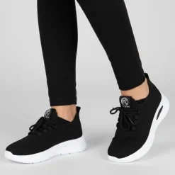 KELARA Baskets à lacets en tissu semelle épaisse blanche Femme NOIR Clearance