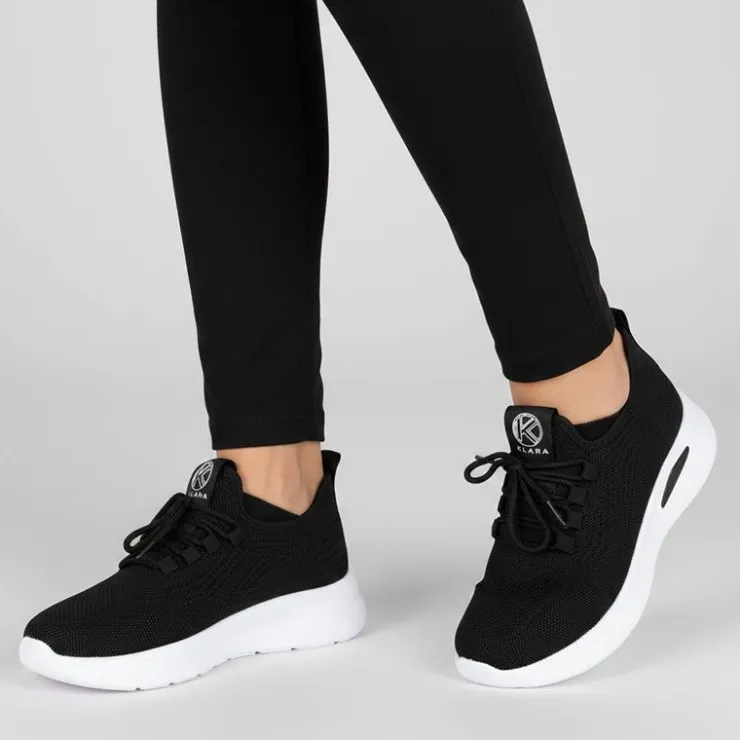 KELARA Baskets à lacets en tissu semelle épaisse blanche Femme NOIR Clearance