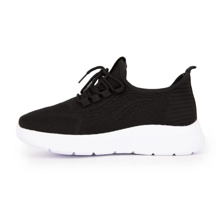 KELARA Baskets à lacets en tissu semelle épaisse blanche Femme NOIR Clearance