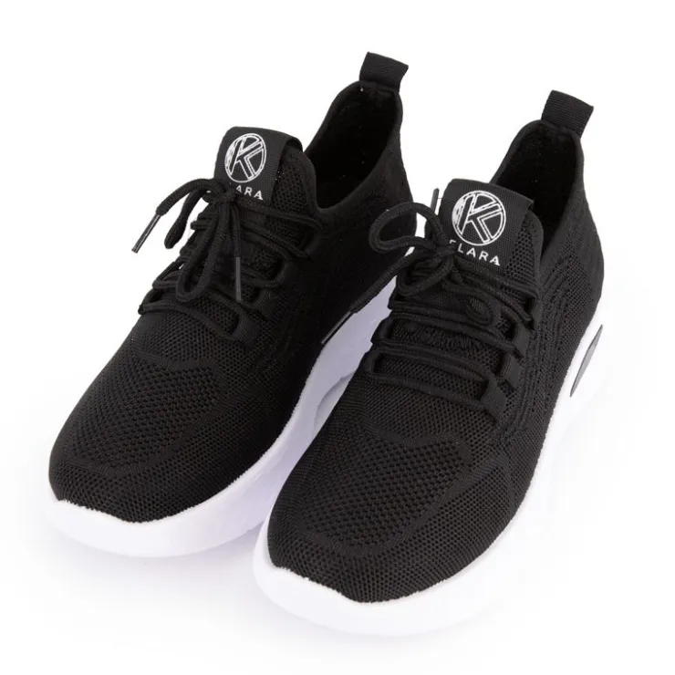 KELARA Baskets à lacets en tissu semelle épaisse blanche Femme NOIR Clearance