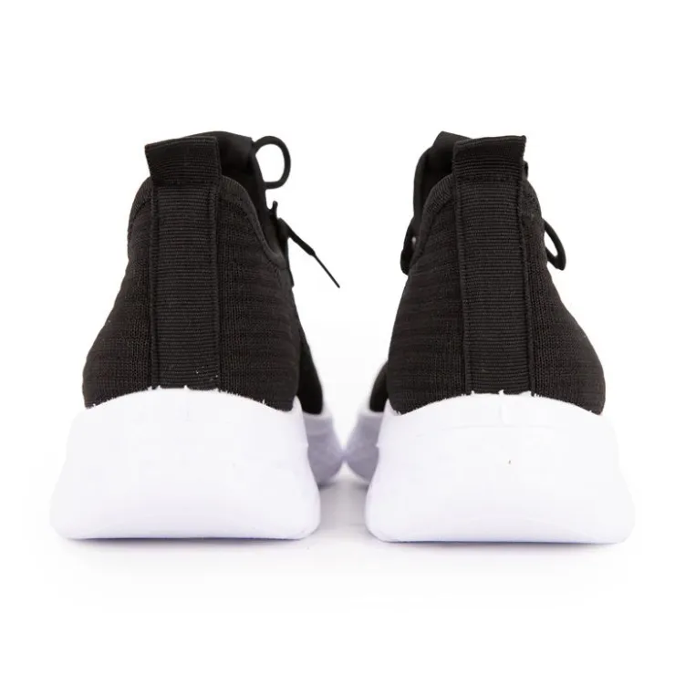 KELARA Baskets à lacets en tissu semelle épaisse blanche Femme NOIR Clearance