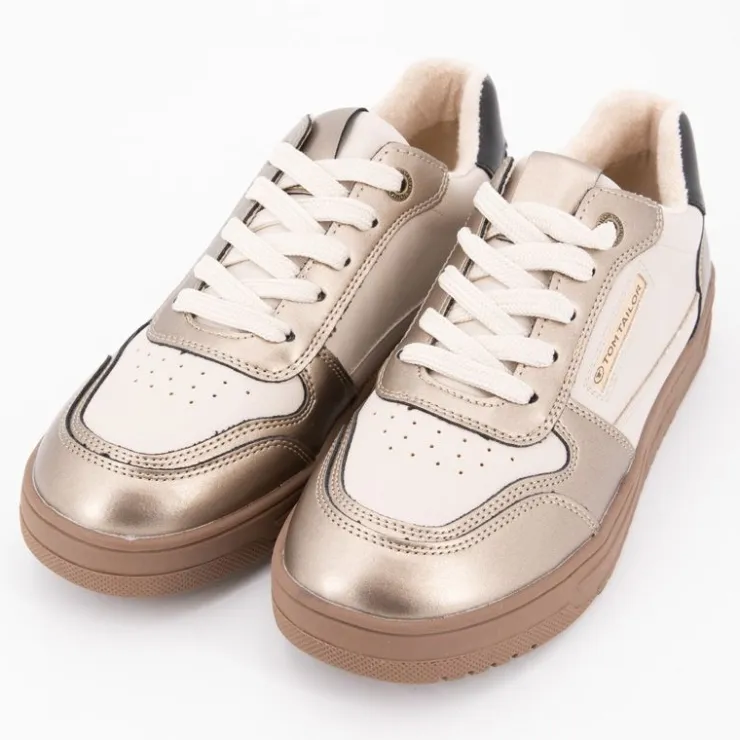 TOM TAILOR Baskets à lacets semelle gomme platine Femme BEIGE