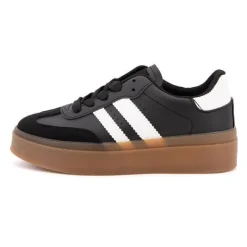 BURTON OF LONDON Baskets à semelle gomme sterna double bandes Femme NOIR Clearance