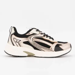 LE TEMPS DES CERISES Baskets basses gold toile avec lacets à motifs Femme NOIR Clearance