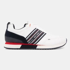 PEPE JEANS Baskets hes à lacets avec bandes bleu touche de rouge marine Homme BLANC Clearance