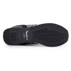 PEPE JEANS Baskets hes à lacets avec bandes bleu touche de rouge marine Homme BLANC Clearance