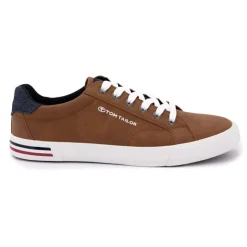 TOM TAILOR Baskets blanches en toile liseré bleu et rouge Homme MARRON Clearance