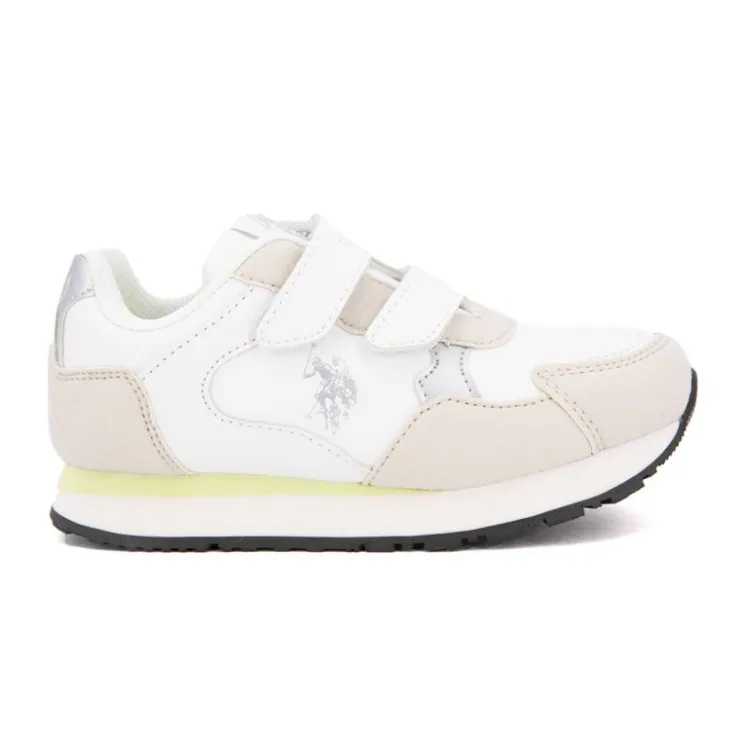 US POLO Baskets colorées à scratch similicuir Enfant BLANC