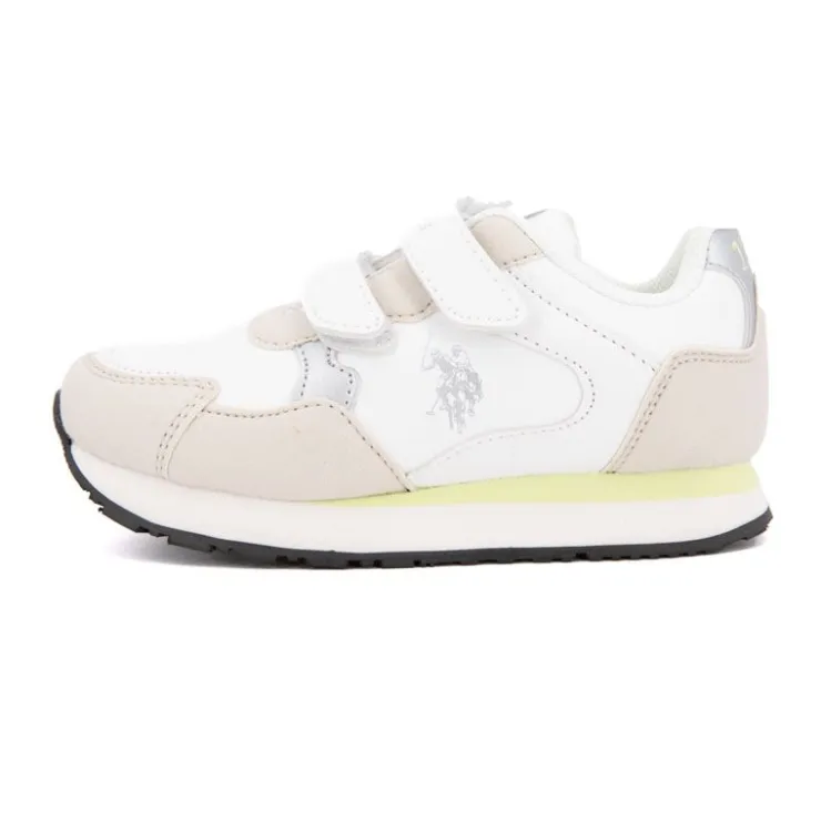 US POLO Baskets colorées à scratch similicuir Enfant BLANC