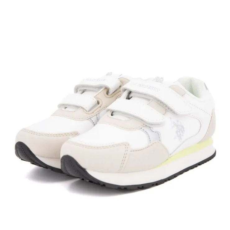 US POLO Baskets colorées à scratch similicuir Enfant BLANC