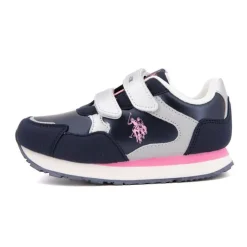 US POLO Baskets colorées à scratch similicuir Enfant BLEU FONCE New