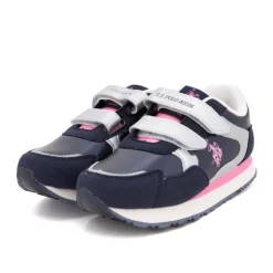 US POLO Baskets colorées à scratch similicuir Enfant BLEU FONCE New