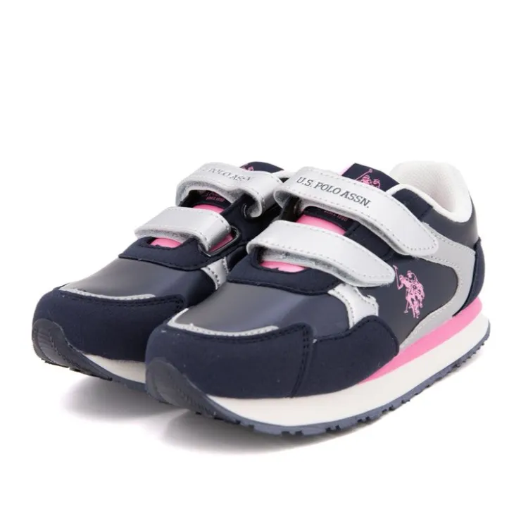 US POLO Baskets colorées à scratch similicuir Enfant BLEU FONCE New