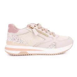 KEYS Baskets cuir à paillettes argentées avec zip Femme BEIGE Best