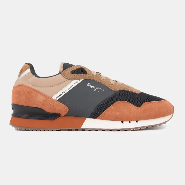 PEPE JEANS Baskets cuir london grade camel lacets beiges Homme MULTICOLORE Outlet