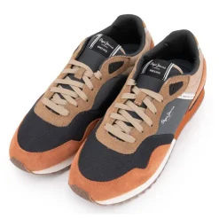 PEPE JEANS Baskets cuir london grade camel lacets beiges Homme MULTICOLORE Outlet