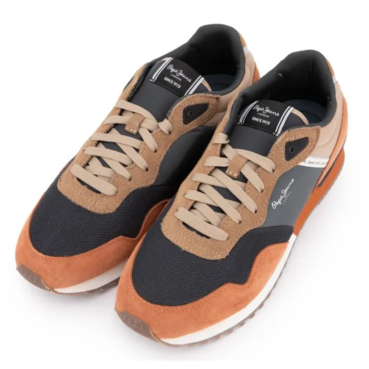 PEPE JEANS Baskets cuir london grade camel lacets beiges Homme MULTICOLORE Outlet