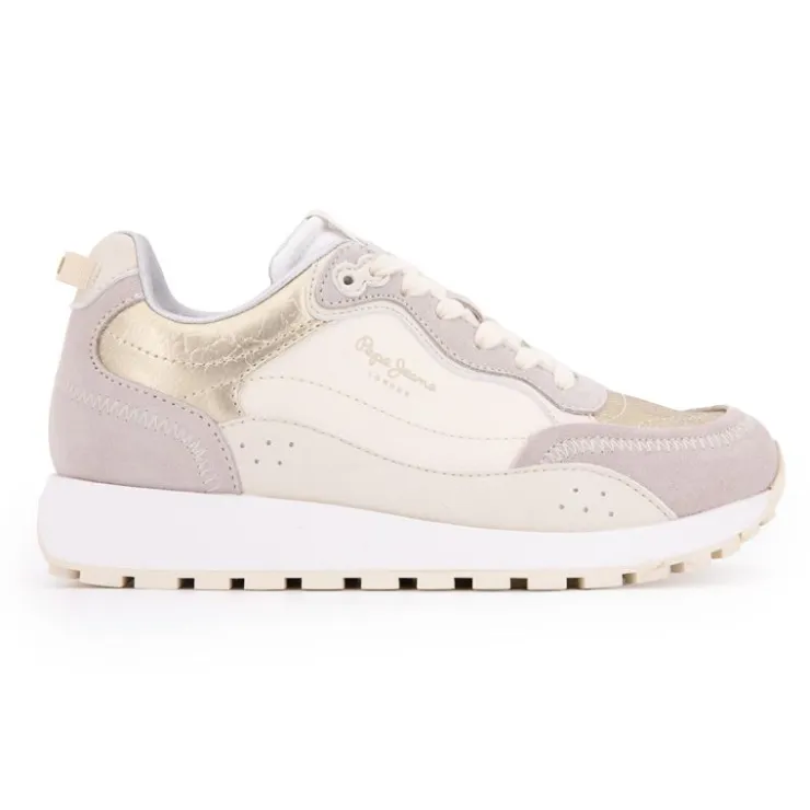 PEPE JEANS Baskets dean gold mauve semelle crantée Femme BLANC Outlet