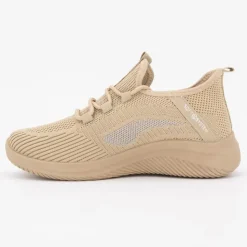 KELARA Baskets en toile couleur unie à lacets semelle épaisse Femme BEIGE Online