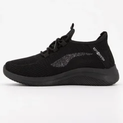 KELARA Baskets en toile couleur unie à lacets semelle épaisse Femme NOIR New