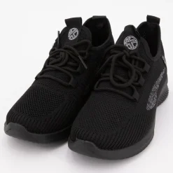 KELARA Baskets en toile couleur unie à lacets semelle épaisse Femme NOIR New