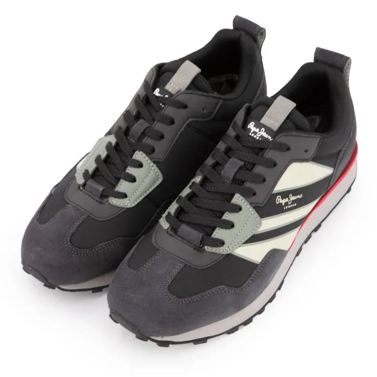 PEPE JEANS Baskets foster cuir évolution avec rayures Homme NOIR Hot