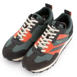 PEPE JEANS Baskets foster cuir évolution avec rayures Homme VERT Outlet