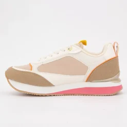 US POLO Baskets frisby semelle rose touche de jaune avec lacets blancs Femme BEIGE Clearance