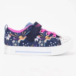 SKECHERS Baskets imprimé à lacets roses strass avec lumière intégrée Enfant BLEU FONCE New