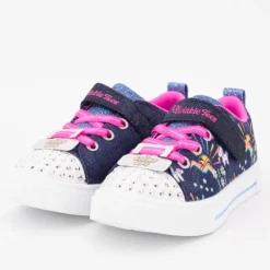 SKECHERS Baskets imprimé à lacets roses strass avec lumière intégrée Enfant BLEU FONCE New