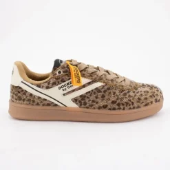 DOCKERS BY GERLI Baskets imprimé léopard à poils lacets beiges Femme MARRON New