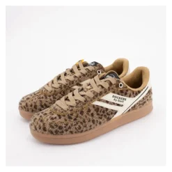 DOCKERS BY GERLI Baskets imprimé léopard à poils lacets beiges Femme MARRON New