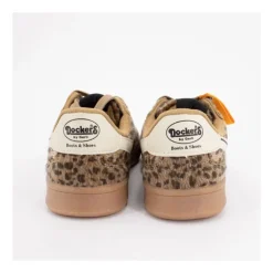 DOCKERS BY GERLI Baskets imprimé léopard à poils lacets beiges Femme MARRON New