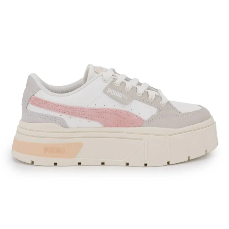 PUMA Baskets Mayze Thrifted en cuir effet daim Femme BLANC New