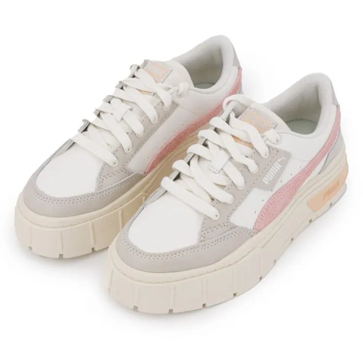 PUMA Baskets Mayze Thrifted en cuir effet daim Femme BLANC New
