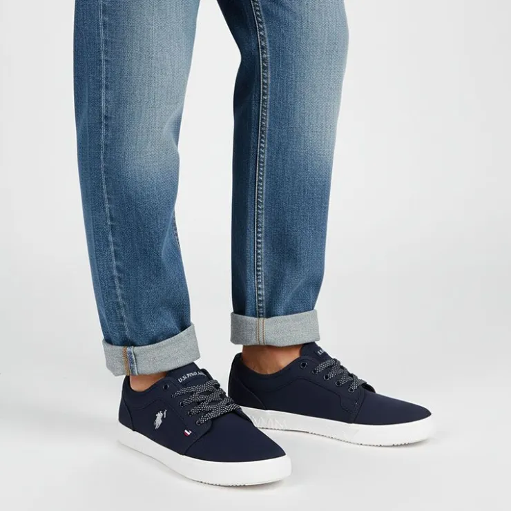 US POLO Baskets mediaval en toile avec lacets à rayures Homme BLEU FONCE