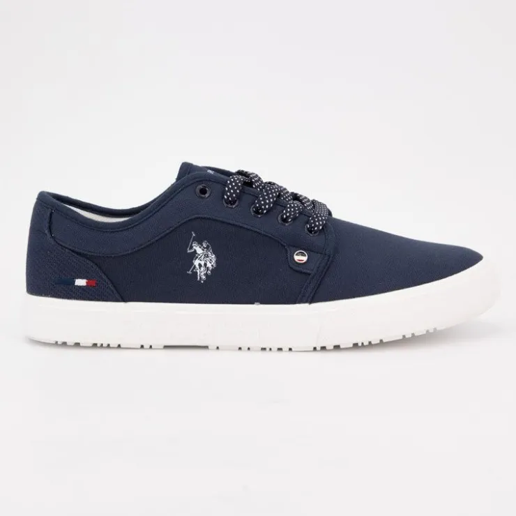 US POLO Baskets mediaval en toile avec lacets à rayures Homme BLEU FONCE