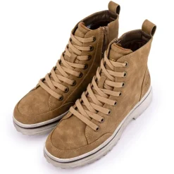 DOCKERS BY GERLI Baskets montantes à lacets zippées semelle crantée blanche usée Femme MARRON Outlet