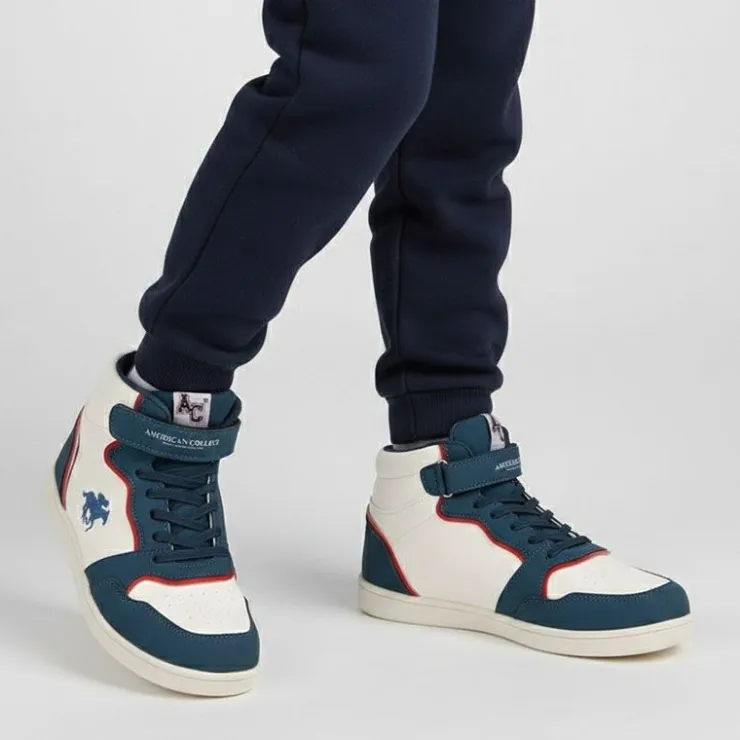 AMERICAN COLLEGE Baskets montantes avec lacets new york cheval brodé coloré Enfant BLEU Outlet