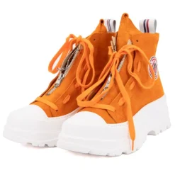 ICECOOL SAINT TROPEZ Baskets montantes cuir semelle épaisse blanc Femme ORANGE New