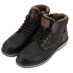 TOM TAILOR Baskets montantes effet vieux cuir doublées de fourrure Homme NOIR Clearance