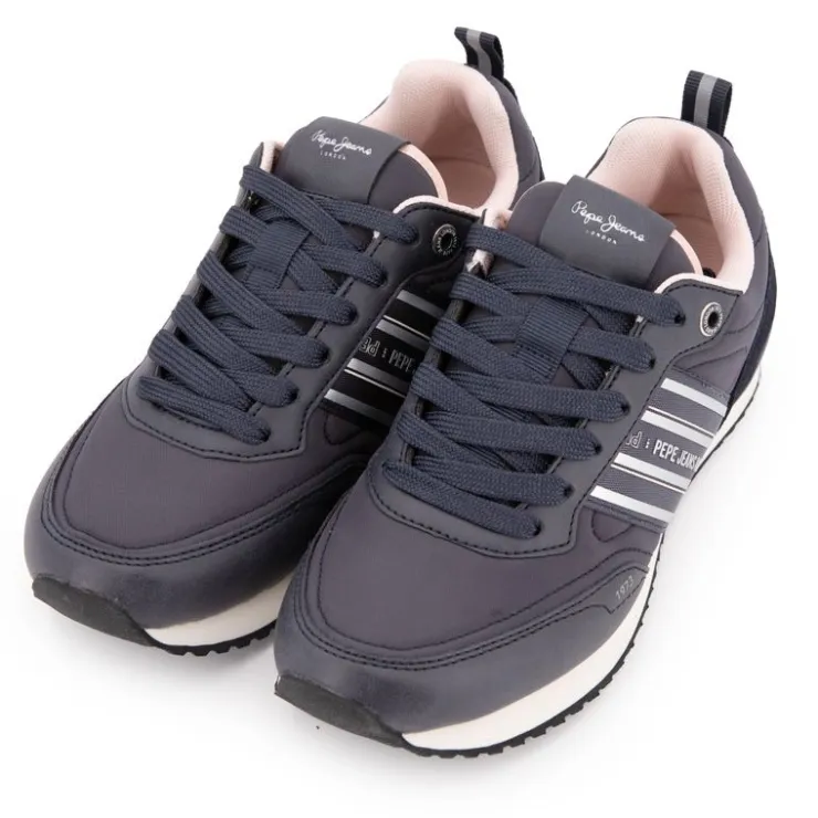 PEPE JEANS Baskets navy à lacets intérieur rose pastel Femme BLEU FONCE Best