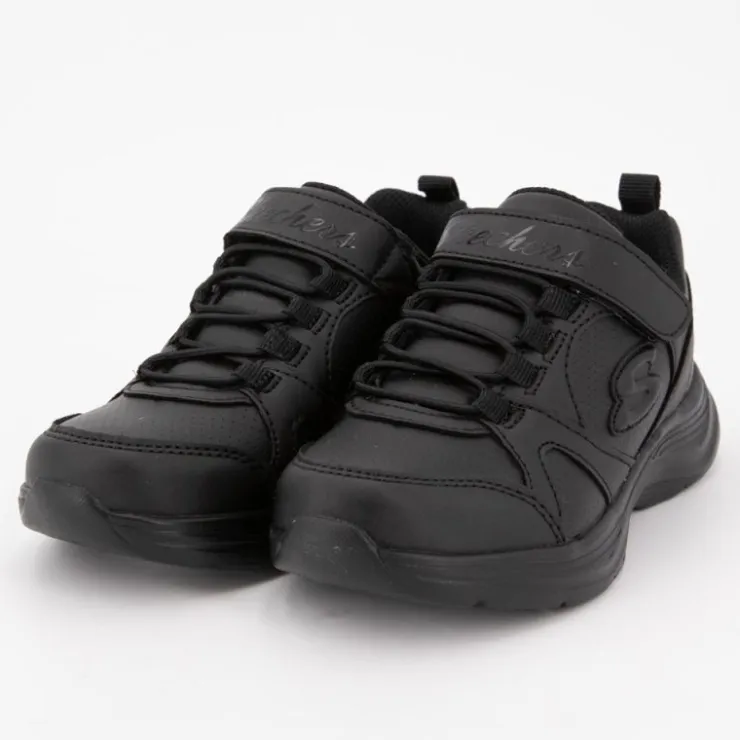 SKECHERS Baskets es à lacets avec scratch Enfant NOIR Clearance