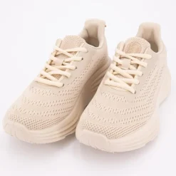 KELARA Baskets noires à lacets semelle plateforme épaisse Femme BEIGE Discount